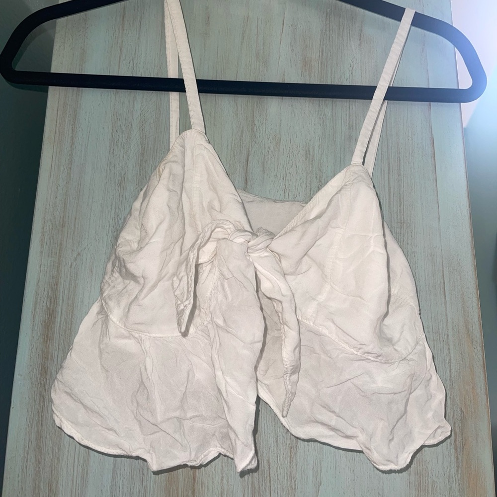 White going out crop tank top tie front